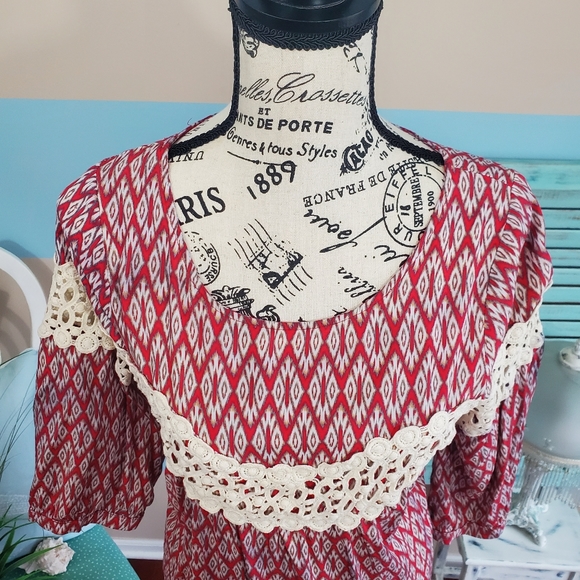 Kori America Red Lace Boho Dress - Picture 3 of 7